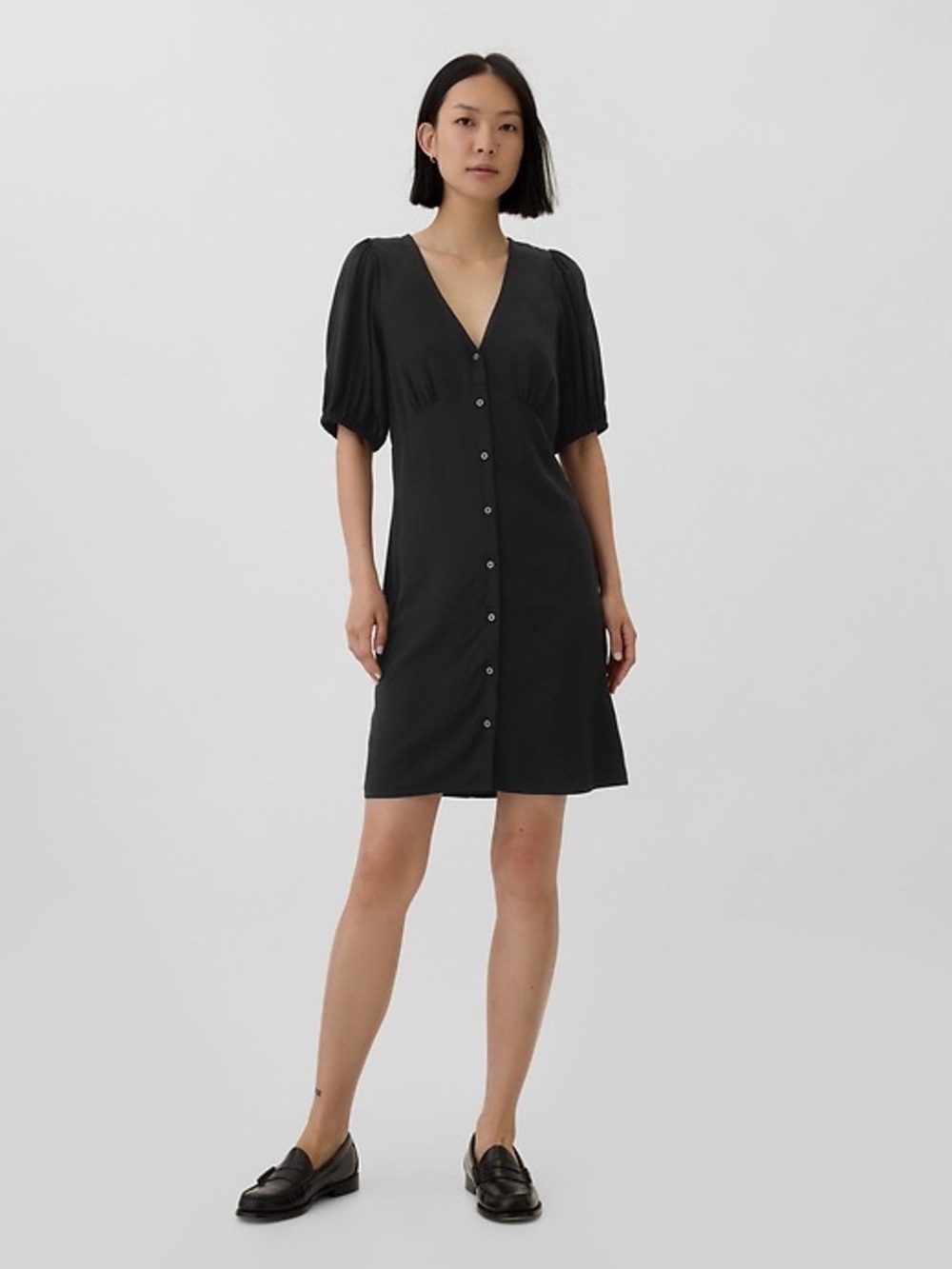 GAP Puff Sleeve Button Front Mini Dress NWT~Size L